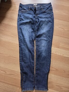 Women's Skinny Jeans in Slate Blue Stretch Denim with Ankle Zips